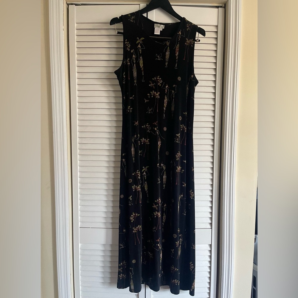 Vintage Coldwater Creek Black Maxi Dress with Subtle Botanical Motif